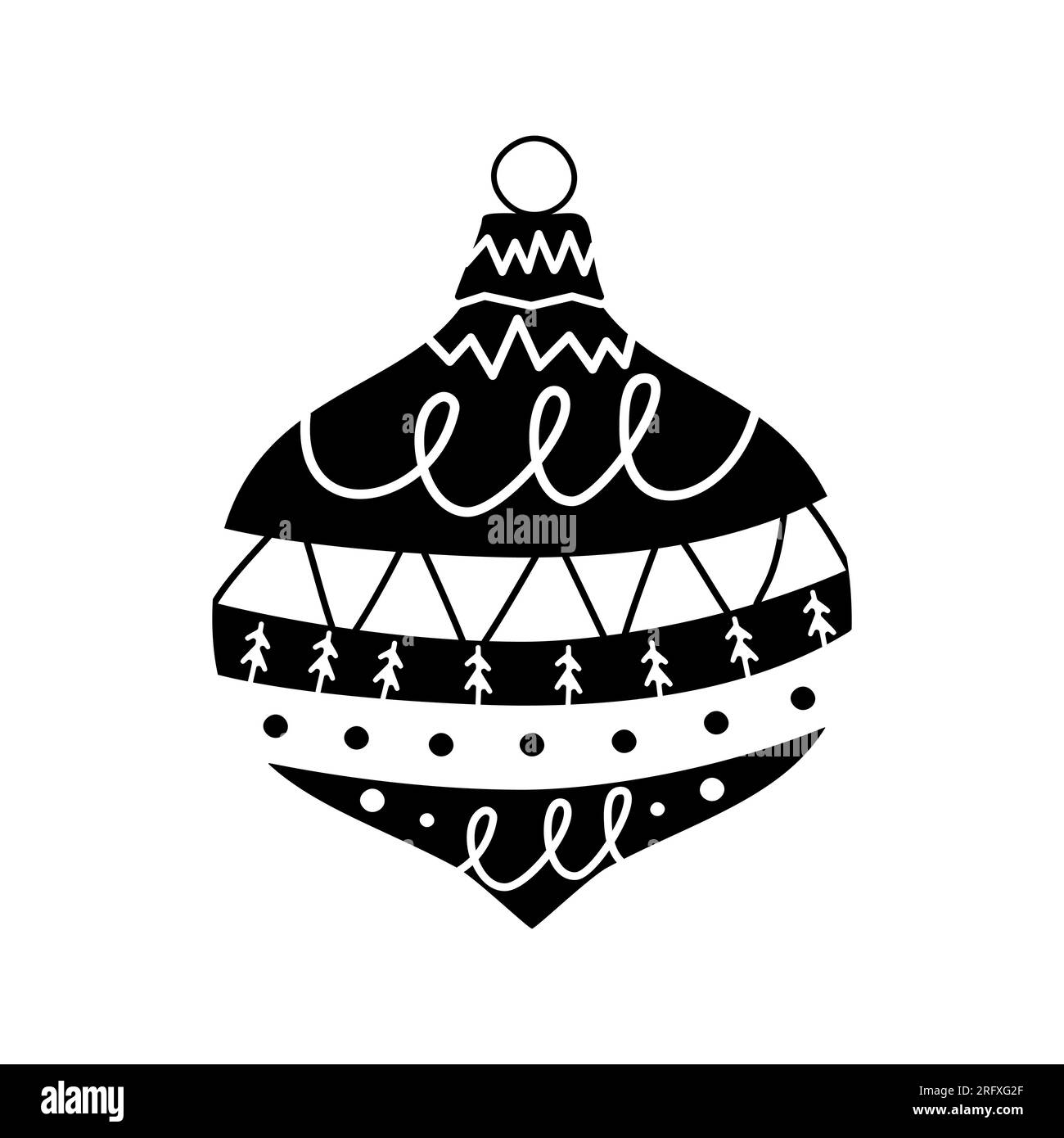 Christmas tree toy. Happy new year decorations in black silhouette