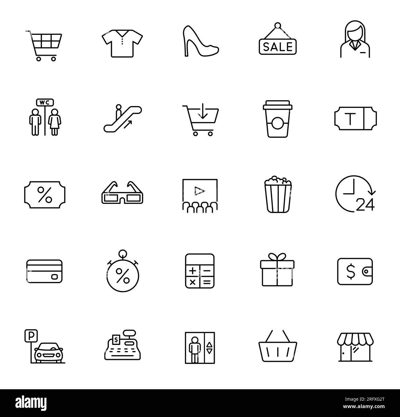 Collection market shopping icons Black and White Stock Photos & Images ...