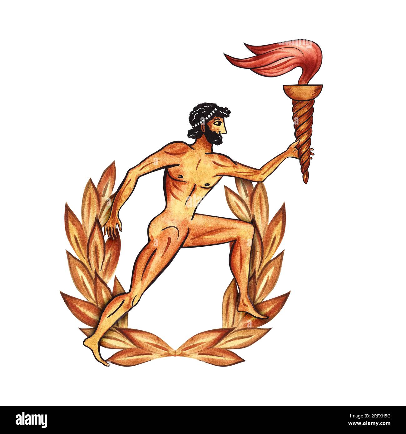 Composition with ancient Greek Olympic athlete with torch and laurel