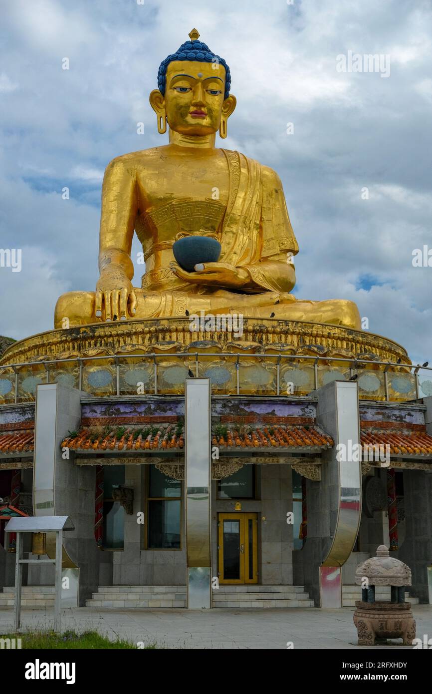Mongolia July 23, 2023 Buddha Golden Statue in