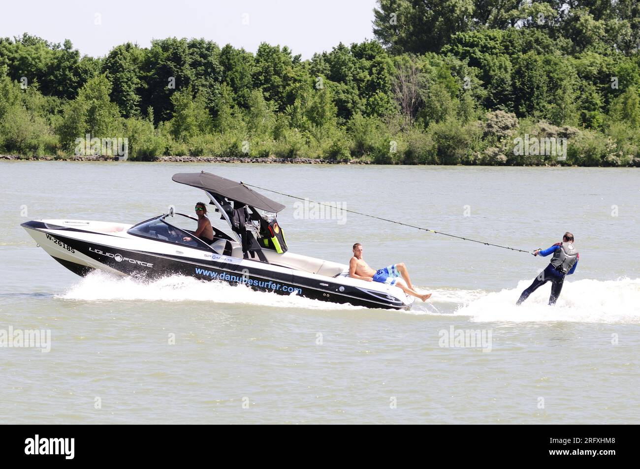 Vienna, Austria. 04 June 2015. Water skiing on the Danube in Vienna