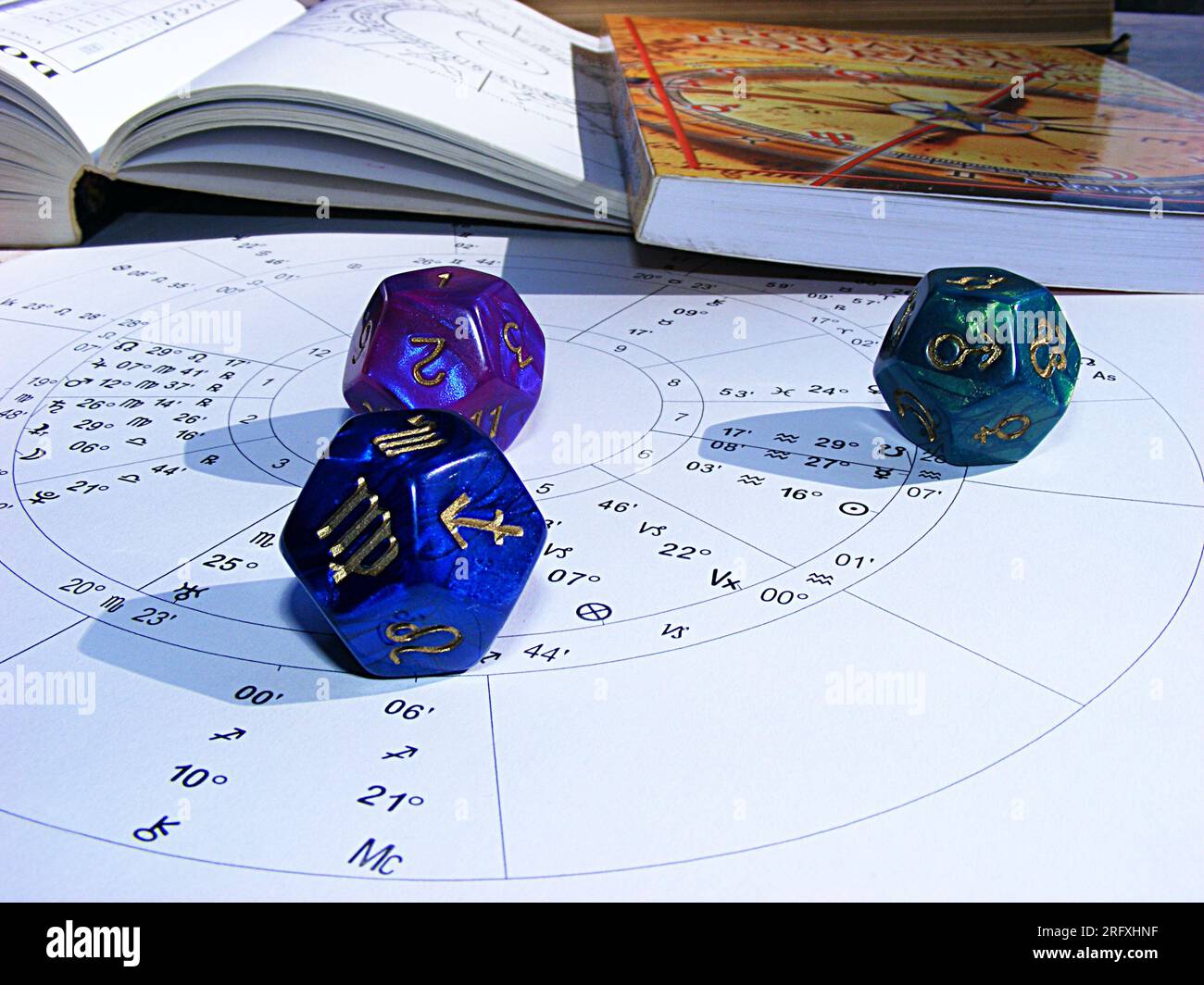 Astrology dices for future telling, tools for Astrologist for fortune telling and prediction Stock Photo