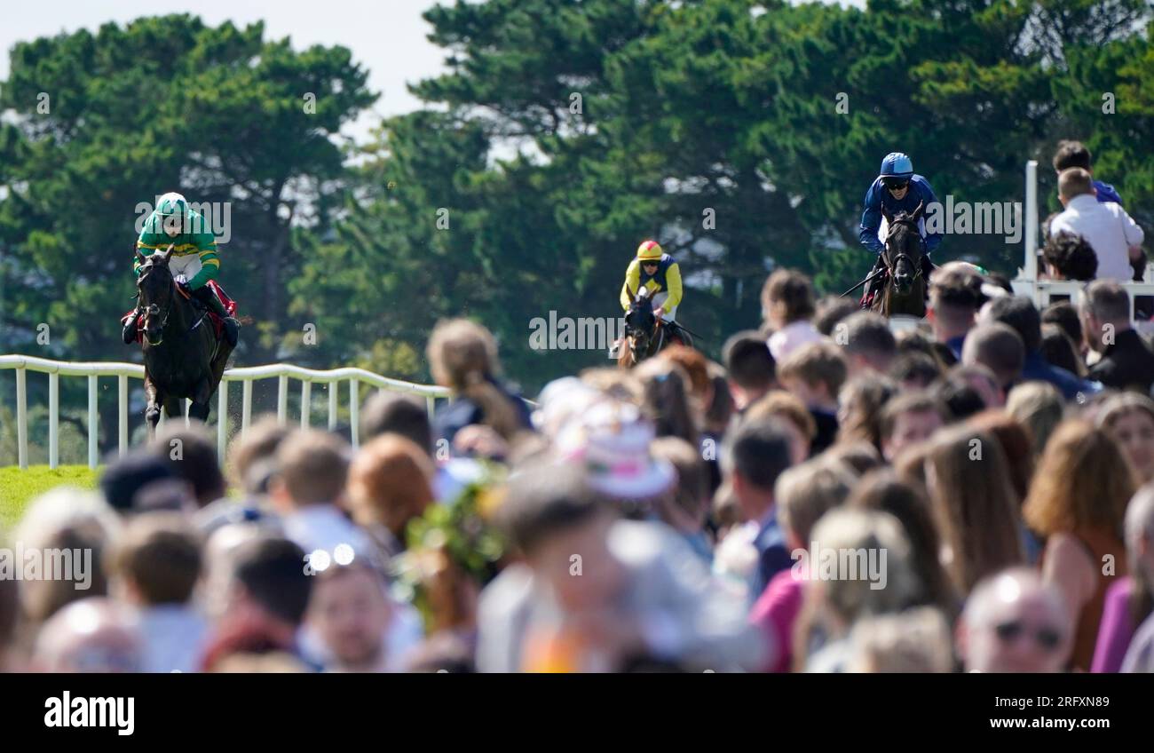 Fighting Fit (left) ridden by jockey Gavin Brouder on their way to winning the Lord Hemphill Memorial Handicap Chase during day seven of the Galway Races Summer Festival at Galway Racecourse. Picture date: Sunday August 6, 2023. Stock Photo