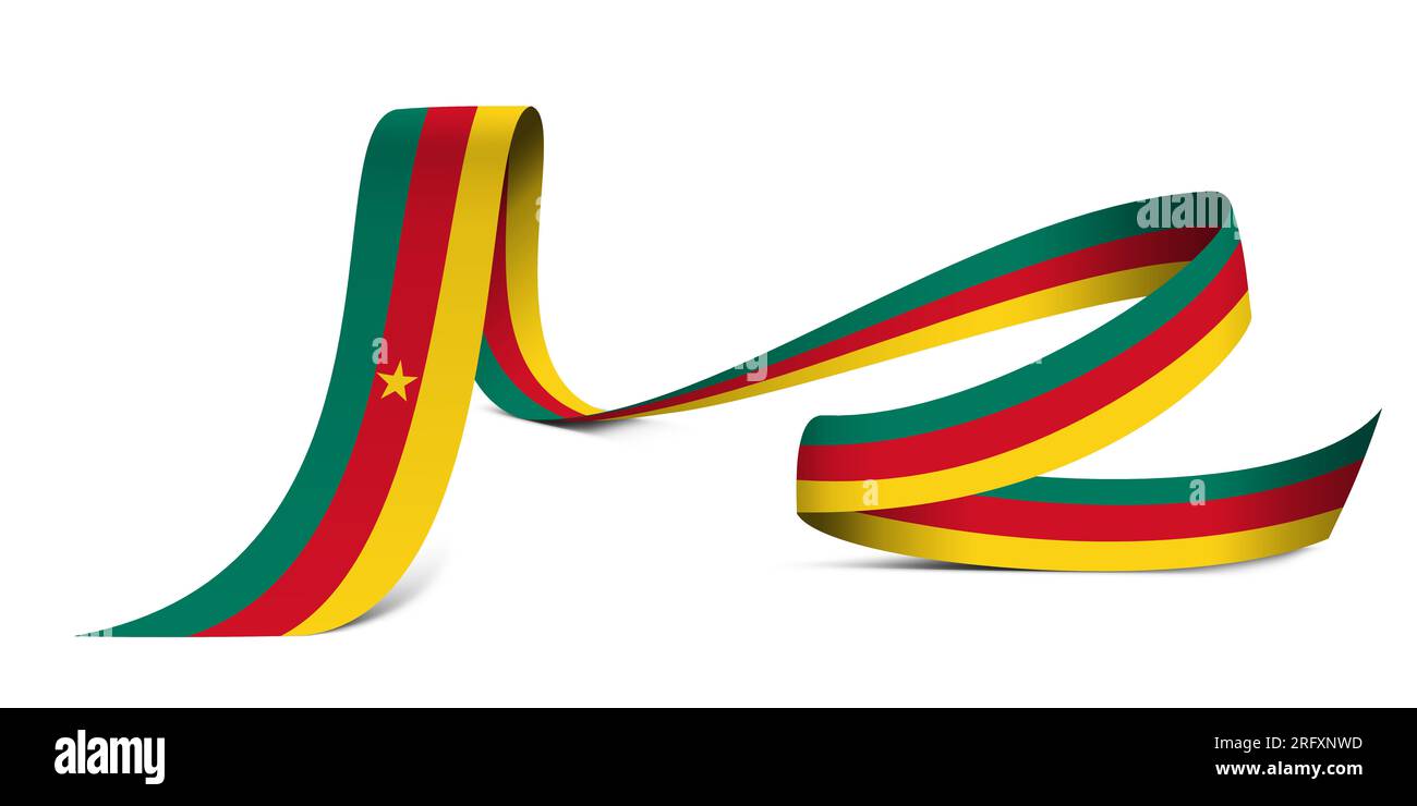 3D illustration. Flag of Cameroon on a fabric ribbon background Stock ...