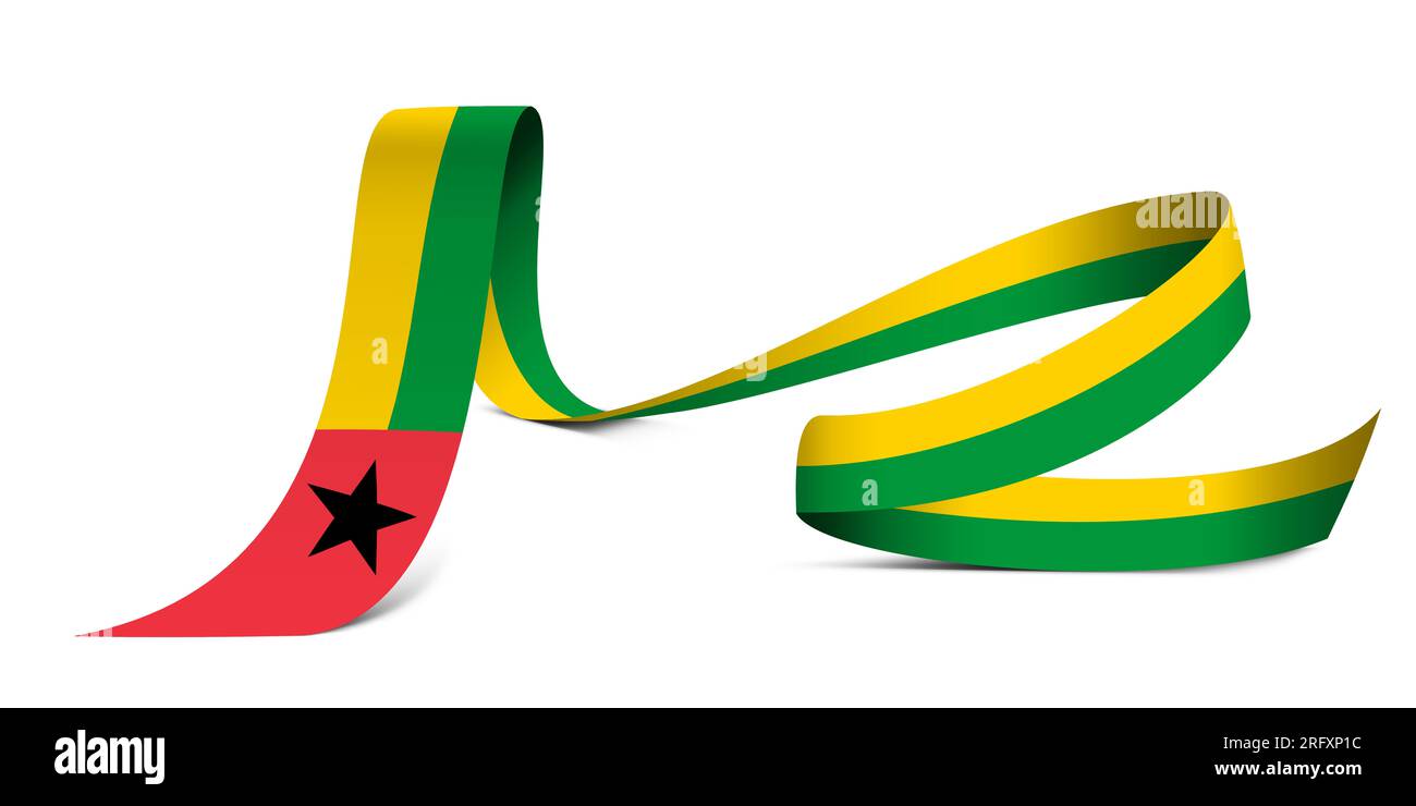3D illustration. Flag of Guinea-Bissau on a fabric ribbon background ...
