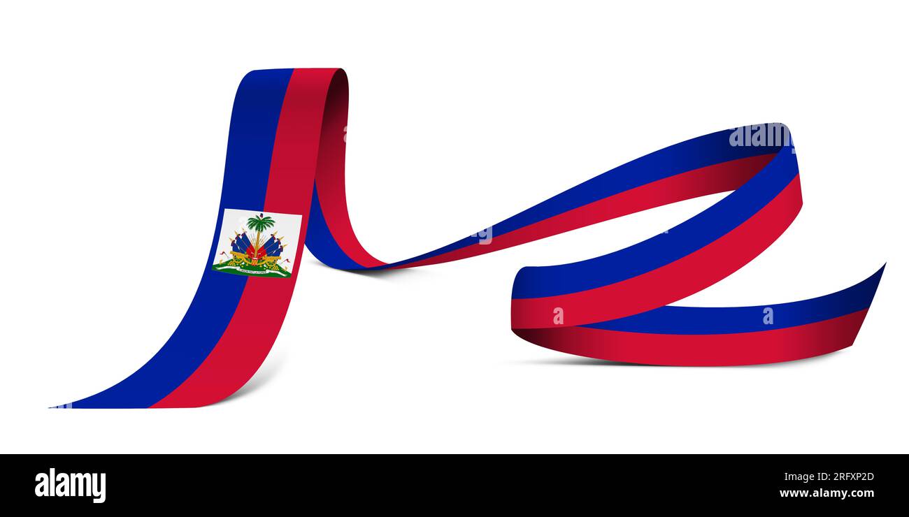 3D illustration. Flag of Haiti on a fabric ribbon background Stock ...