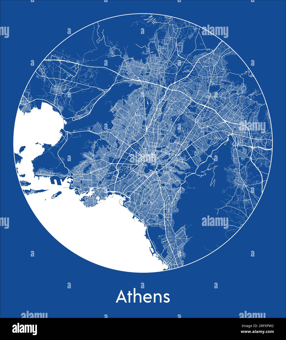 City Map Athens Greece Europe blue print round Circle vector illustration Stock Vector