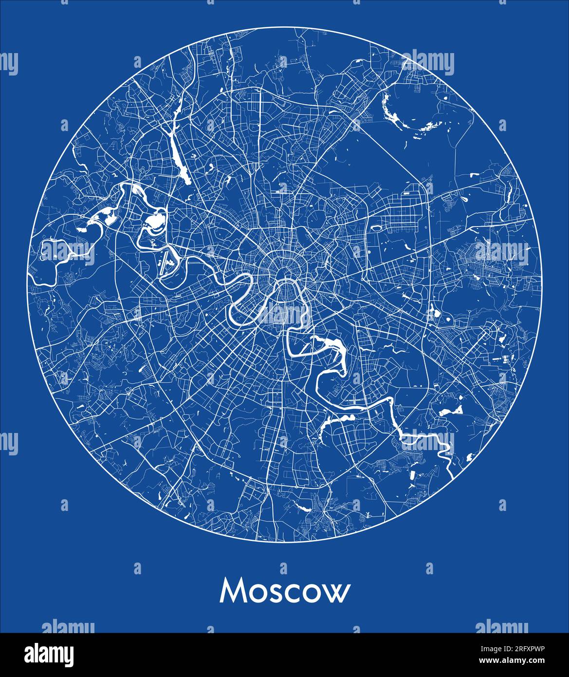 City Map Moscow Russia Europe blue print round Circle vector illustration Stock Vector
