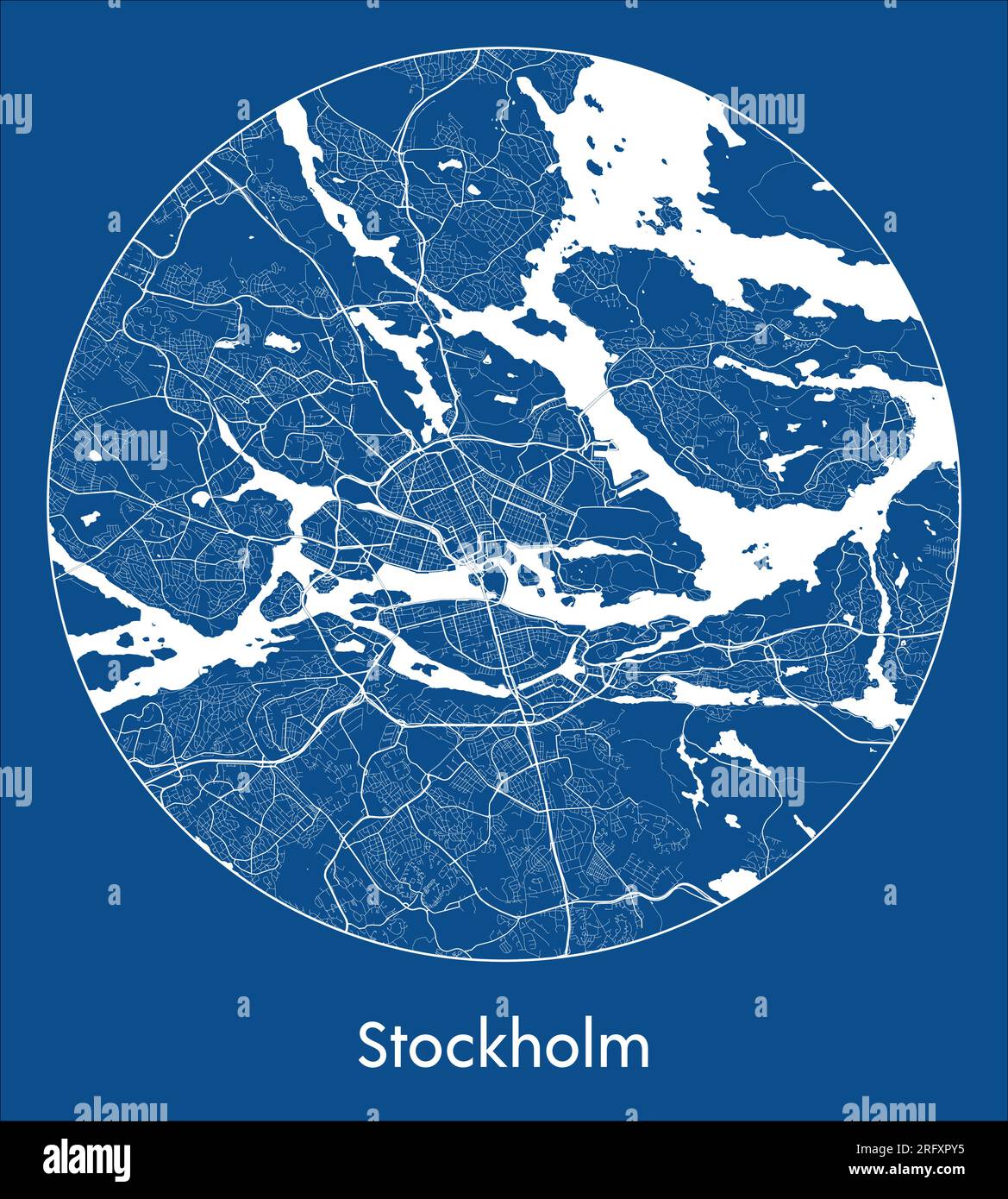 City Map Stockholm Sweden Europe blue print round Circle vector illustration Stock Vector