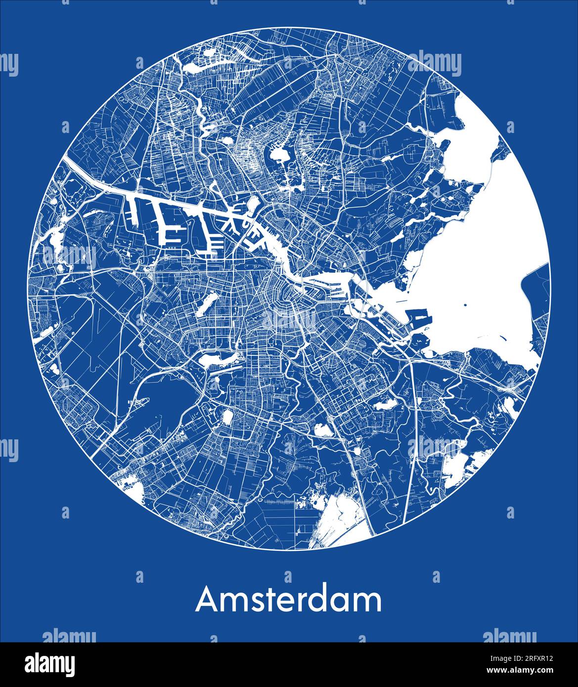 City Map Amsterdam Netherlands Europe blue print round Circle vector