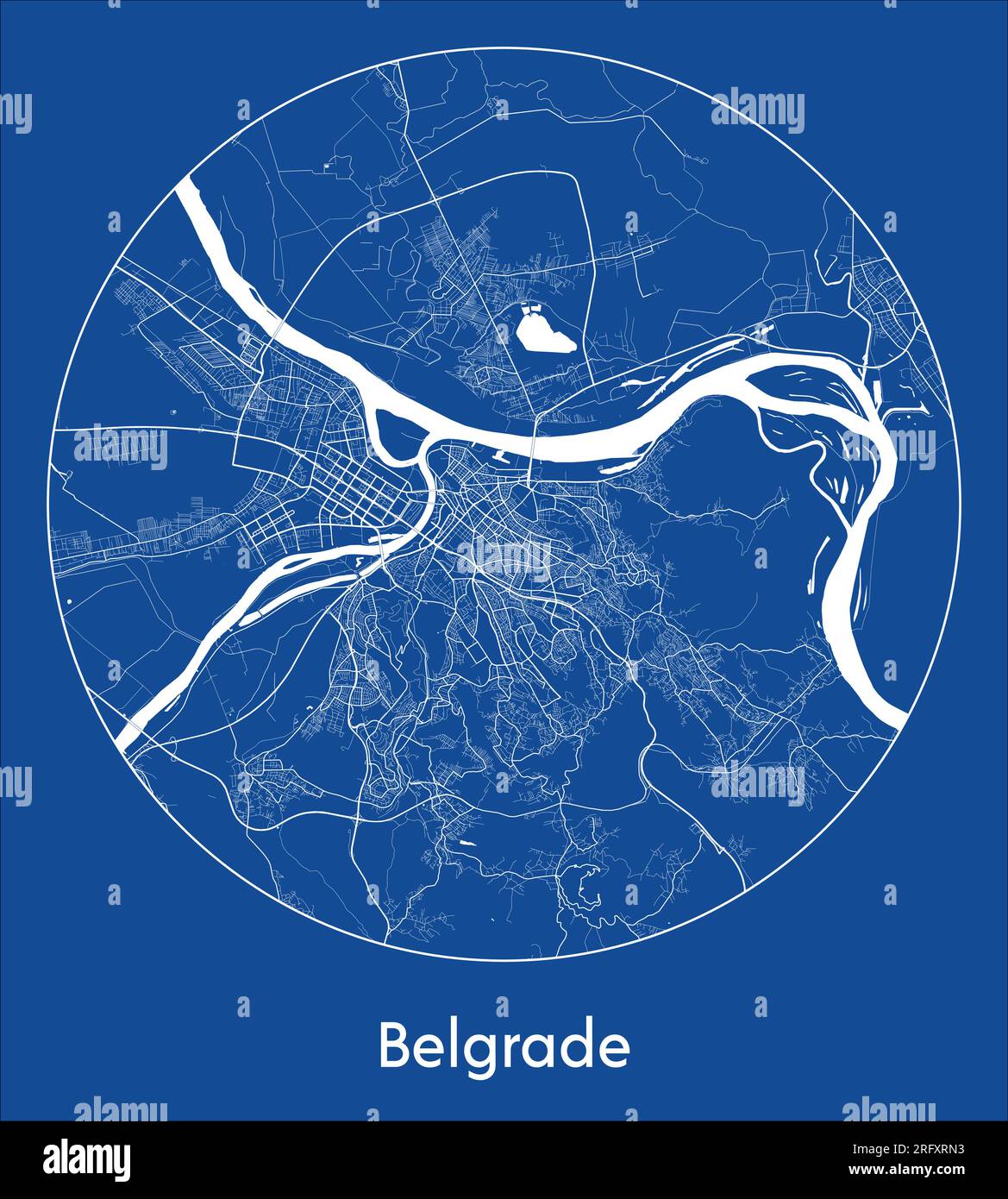 City Map Belgrade Serbia Europe blue print round Circle vector illustration Stock Vector