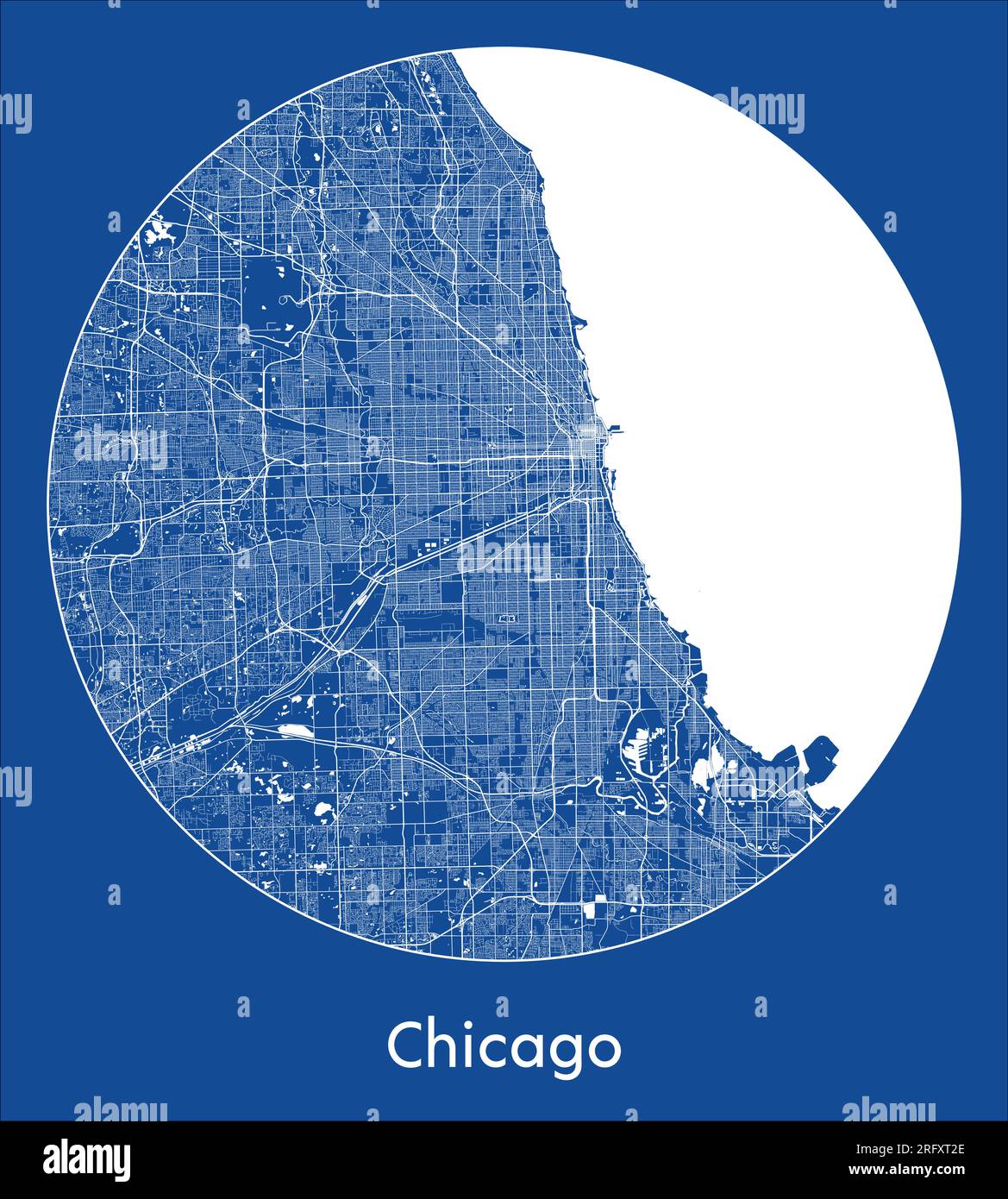 City Map Chicago United States - City Map Chicago United States North America Blue Print Round Circle Vector Illustration 2RFXT2E