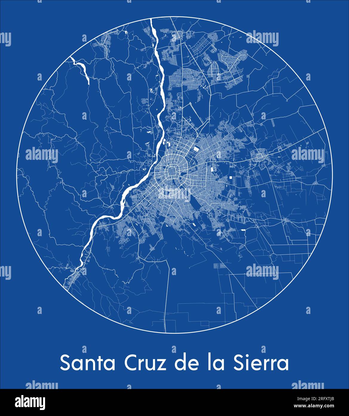 City Map Santa Cruz de la Sierra Bolivia South America blue print round Circle vector illustration Stock Vector