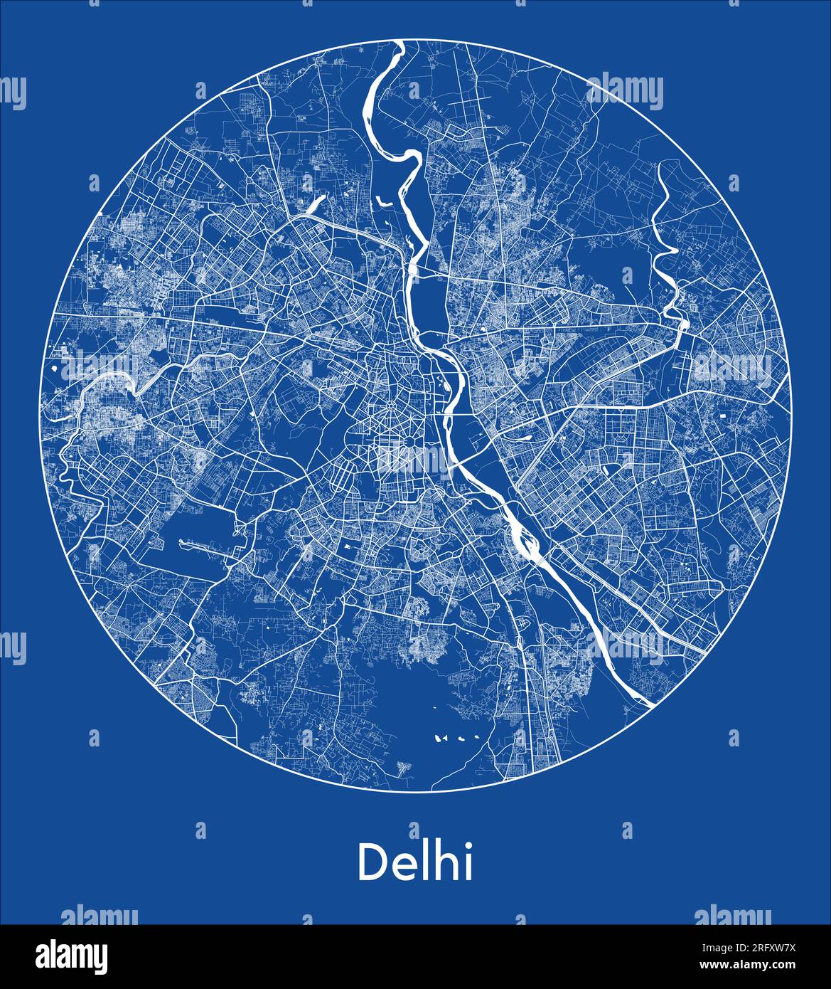 City Map Delhi India Asia blue print round Circle vector illustration Stock Vector