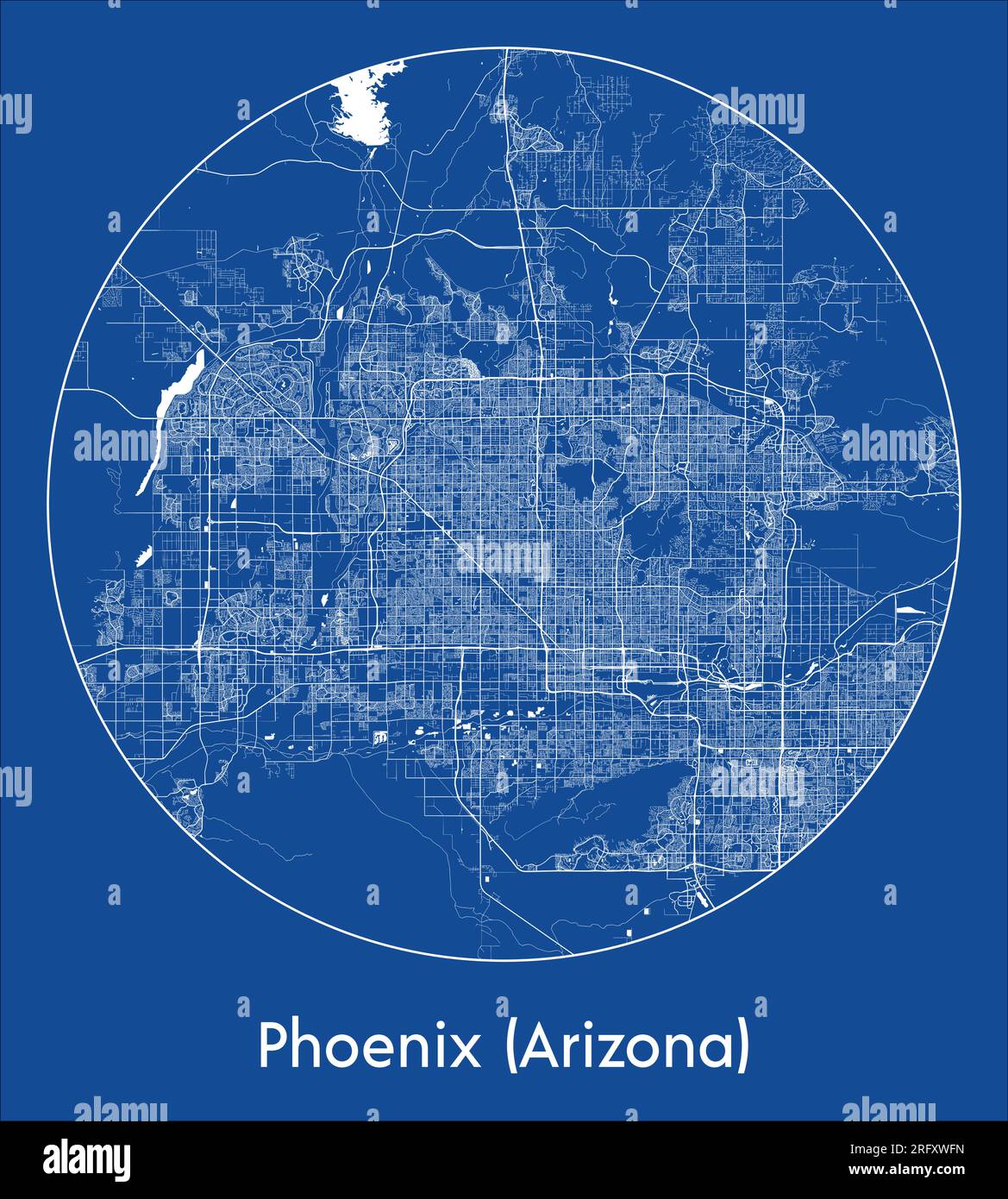City Map Phoenix Arizona United States North America blue print round Circle vector illustration Stock Vector