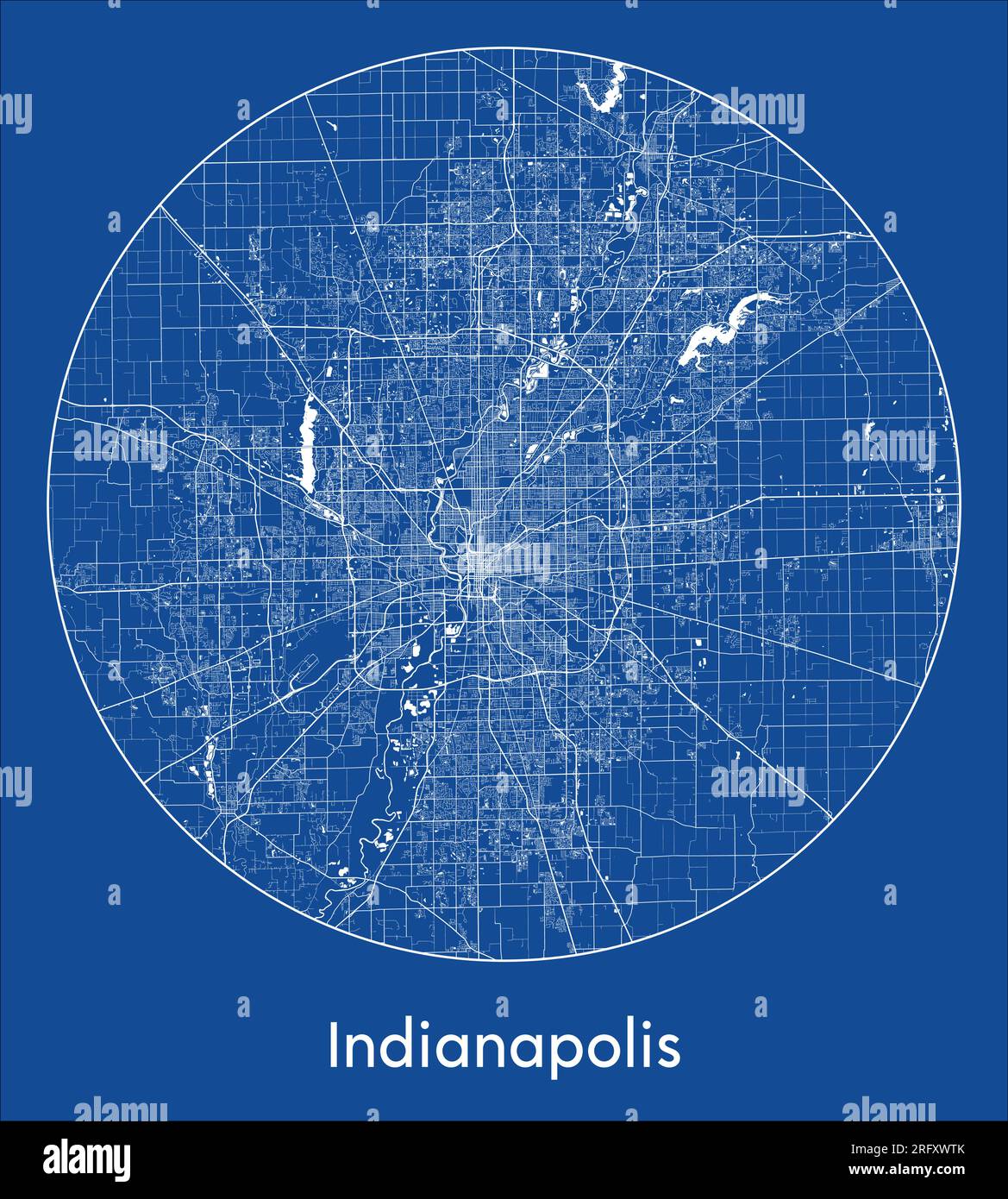 City Map Indianapolis United States North America blue print round Circle vector illustration Stock Vector