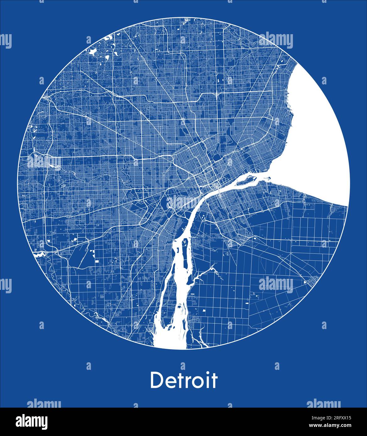 City Map Detroit United States North America blue print round Circle ...