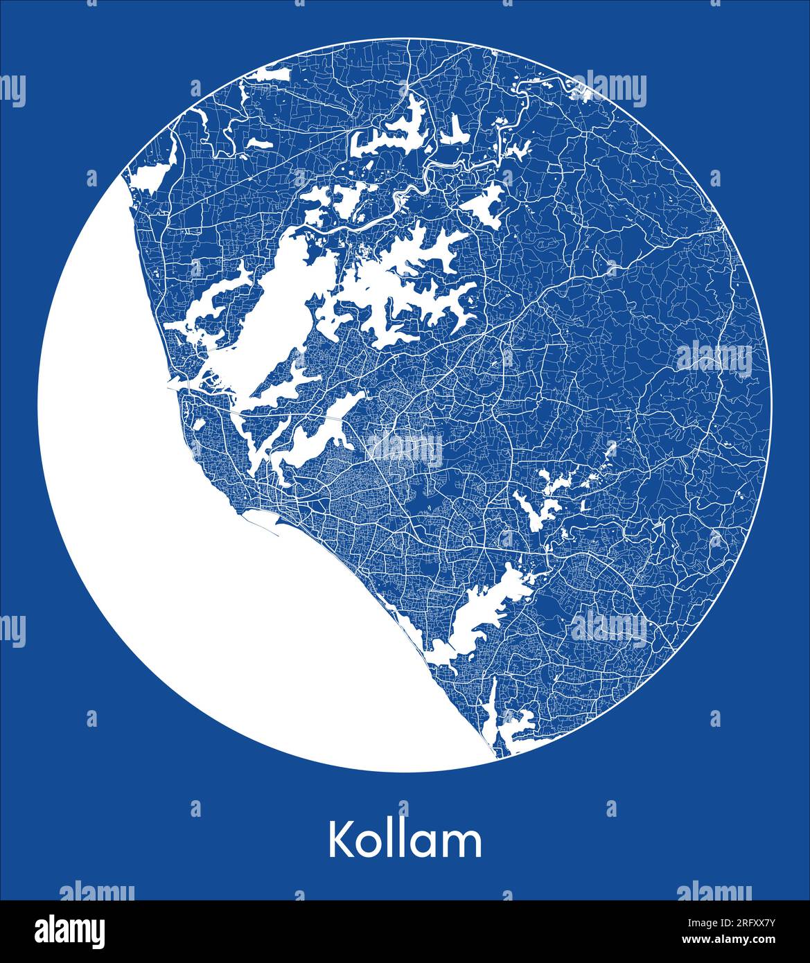 City Map Kollam India Asia blue print round Circle vector illustration Stock Vector