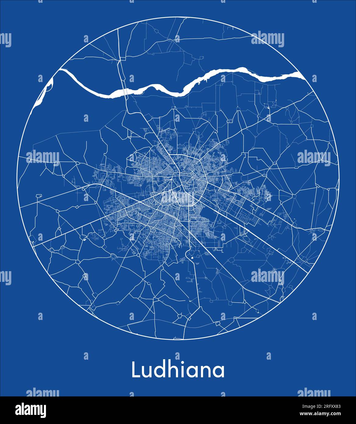 City Map Ludhiana India Asia blue print round Circle vector illustration Stock Vector