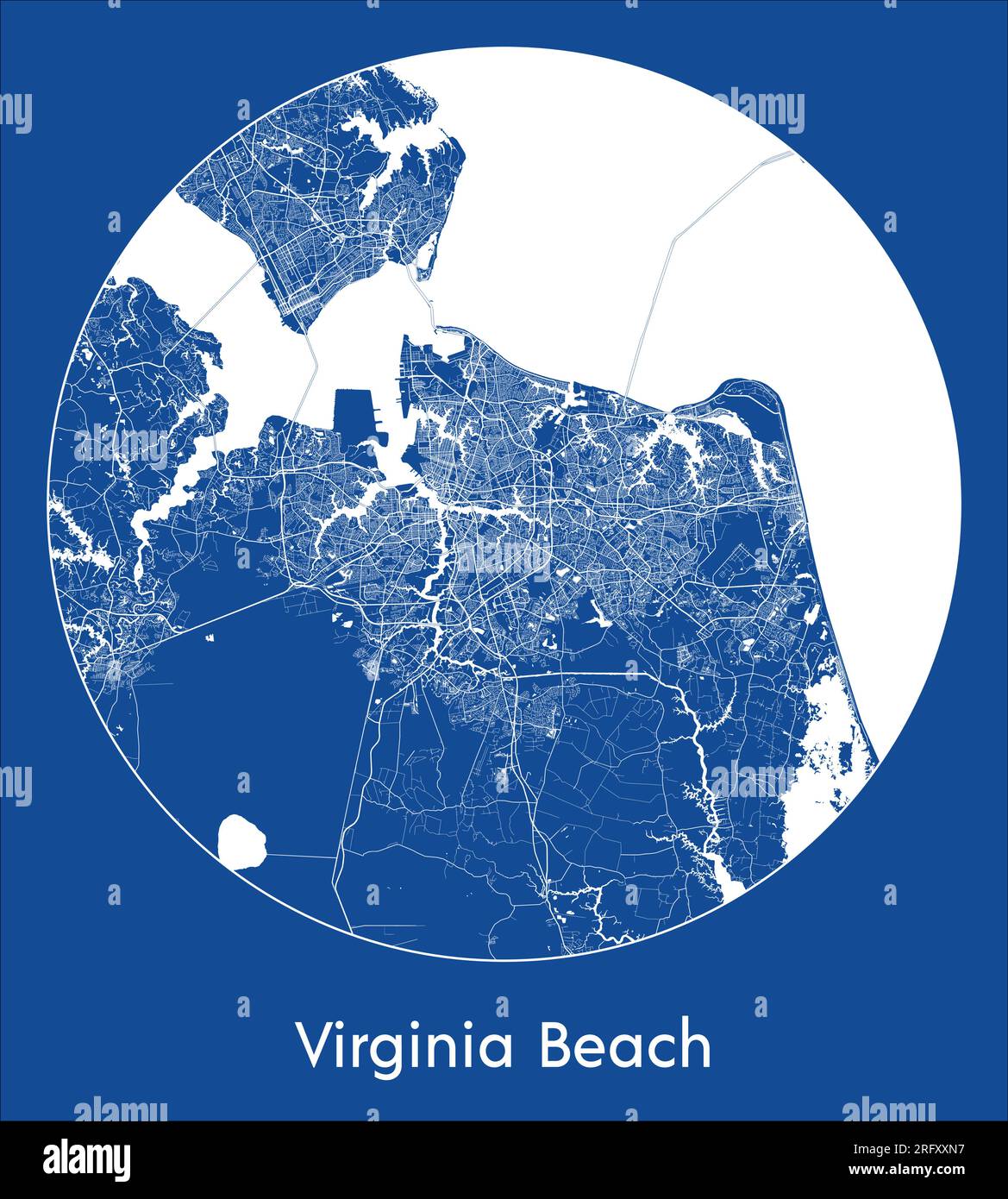 City Map Virginia Beach United - City Map Virginia Beach United States North America Blue Print Round Circle Vector Illustration 2RFXXN7 