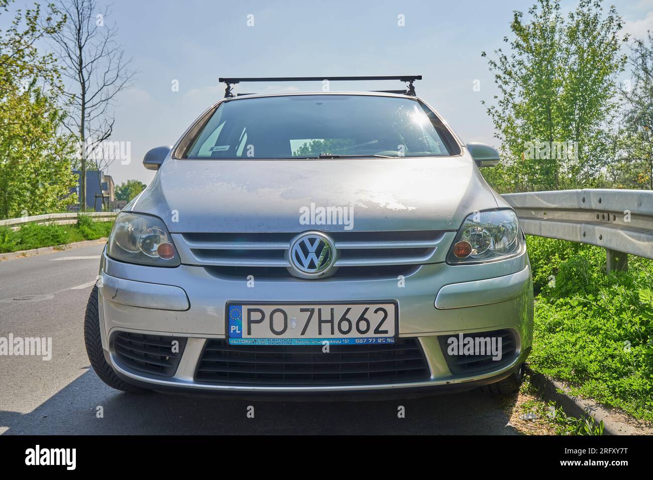 Poznan, Poland - April 2, 2023: A parked silver Volkswagen Golf Plus from 2006 on a road. Stock Photo