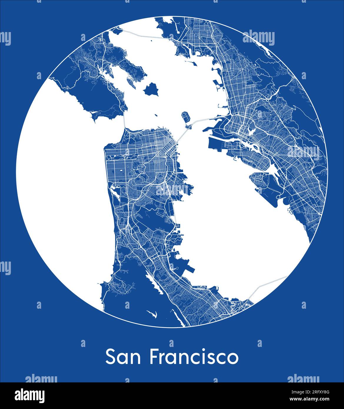 City Map San Francisco United States North America blue print round Circle vector illustration Stock Vector
