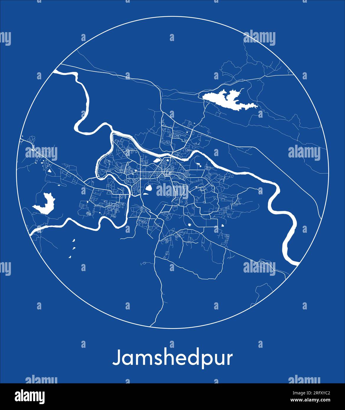 City Map Jamshedpur India Asia blue print round Circle vector illustration Stock Vector