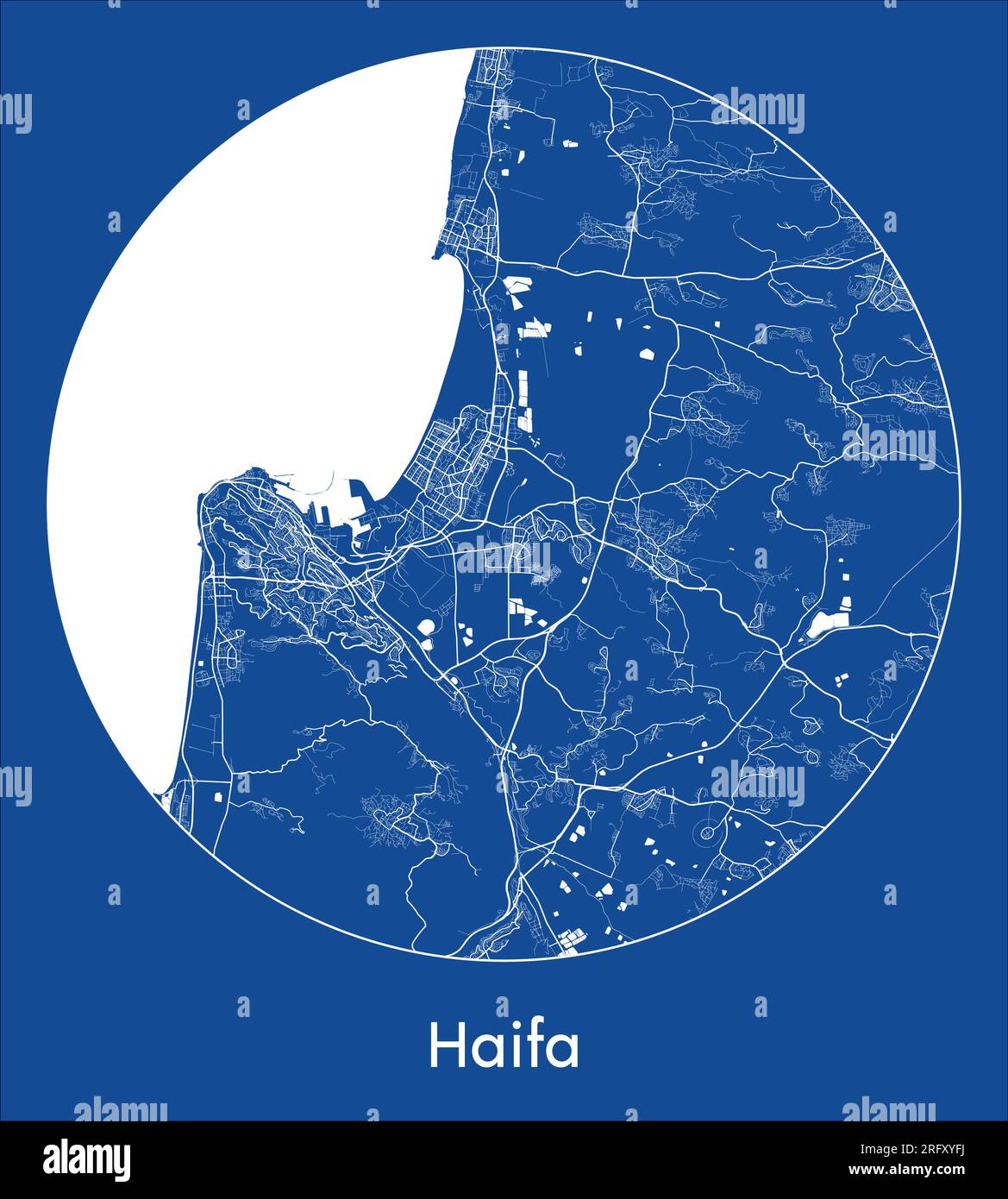 City Map Haifa Israel Asia blue print round Circle vector illustration