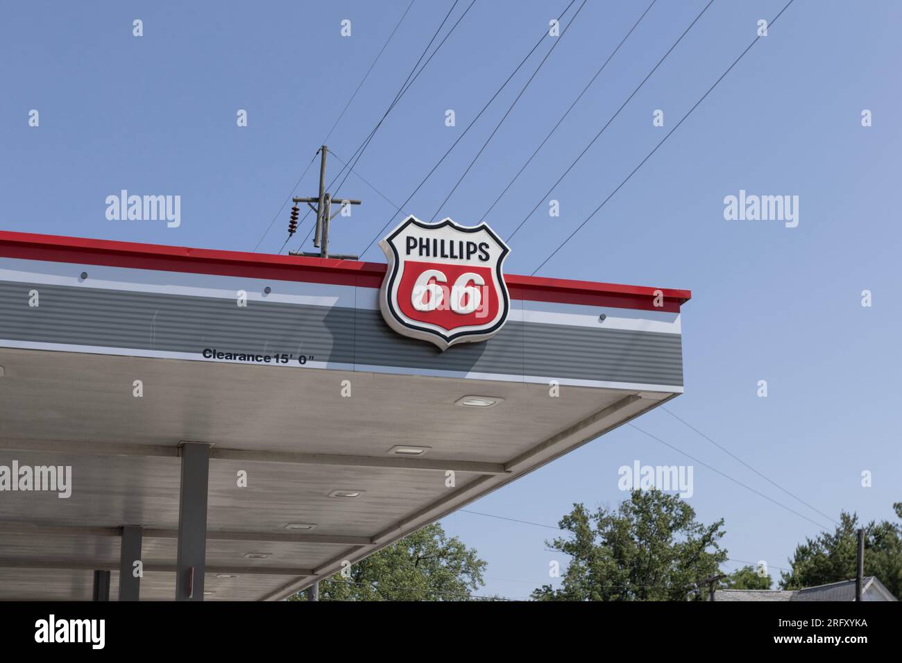 Galveston - August 3, 2023: Phillips 66 gas and filling station. Phillips 66 is an American energy company and an independent oil refiner. Stock Photo