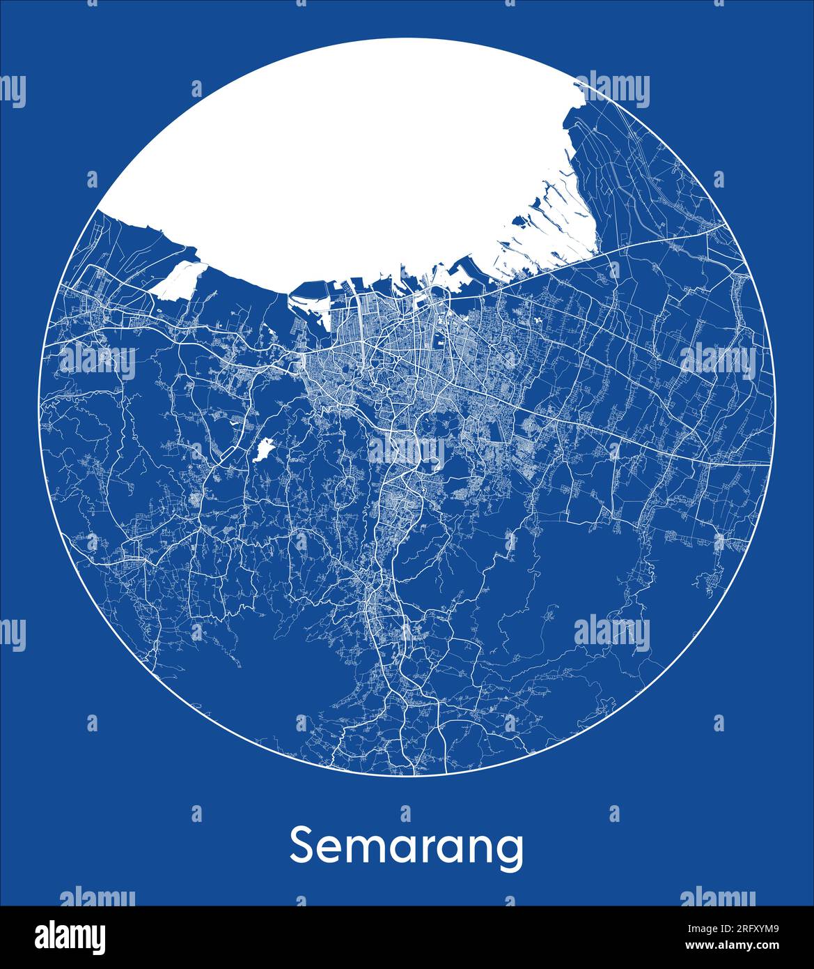 City Map Semarang Indonesia Asia blue print round Circle vector illustration Stock Vector