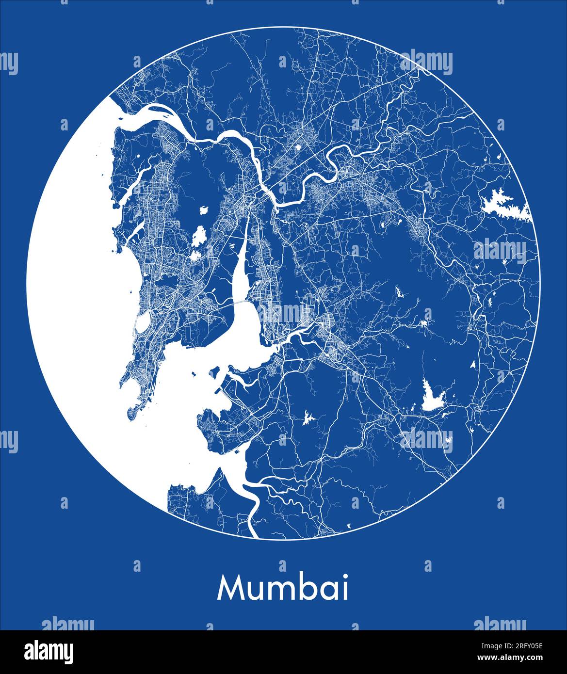 City Map Mumbai India Asia Blue Print Round Circle Vector Illustration 