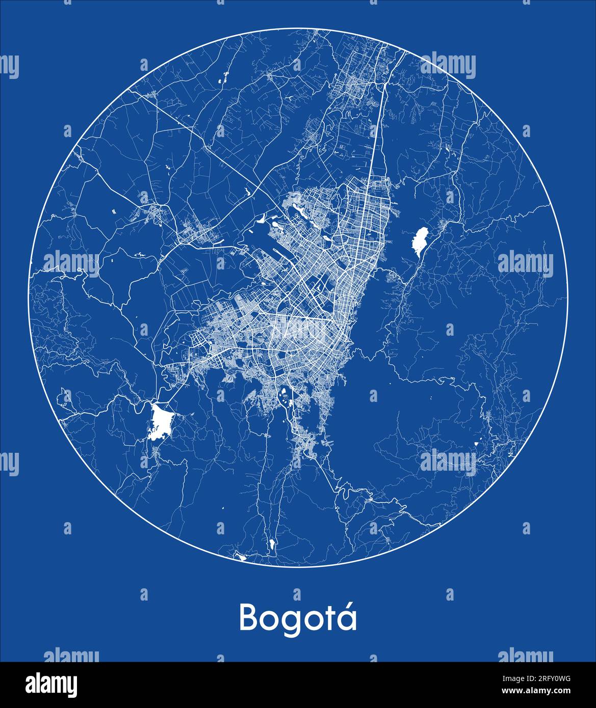 City Map Bogota Colombia South America blue print round Circle vector illustration Stock Vector