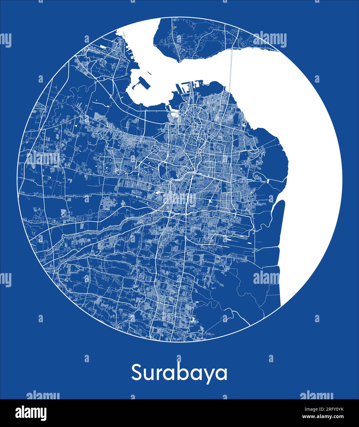 City Map Surabaya Indonesia Asia blue print round Circle vector illustration Stock Vector