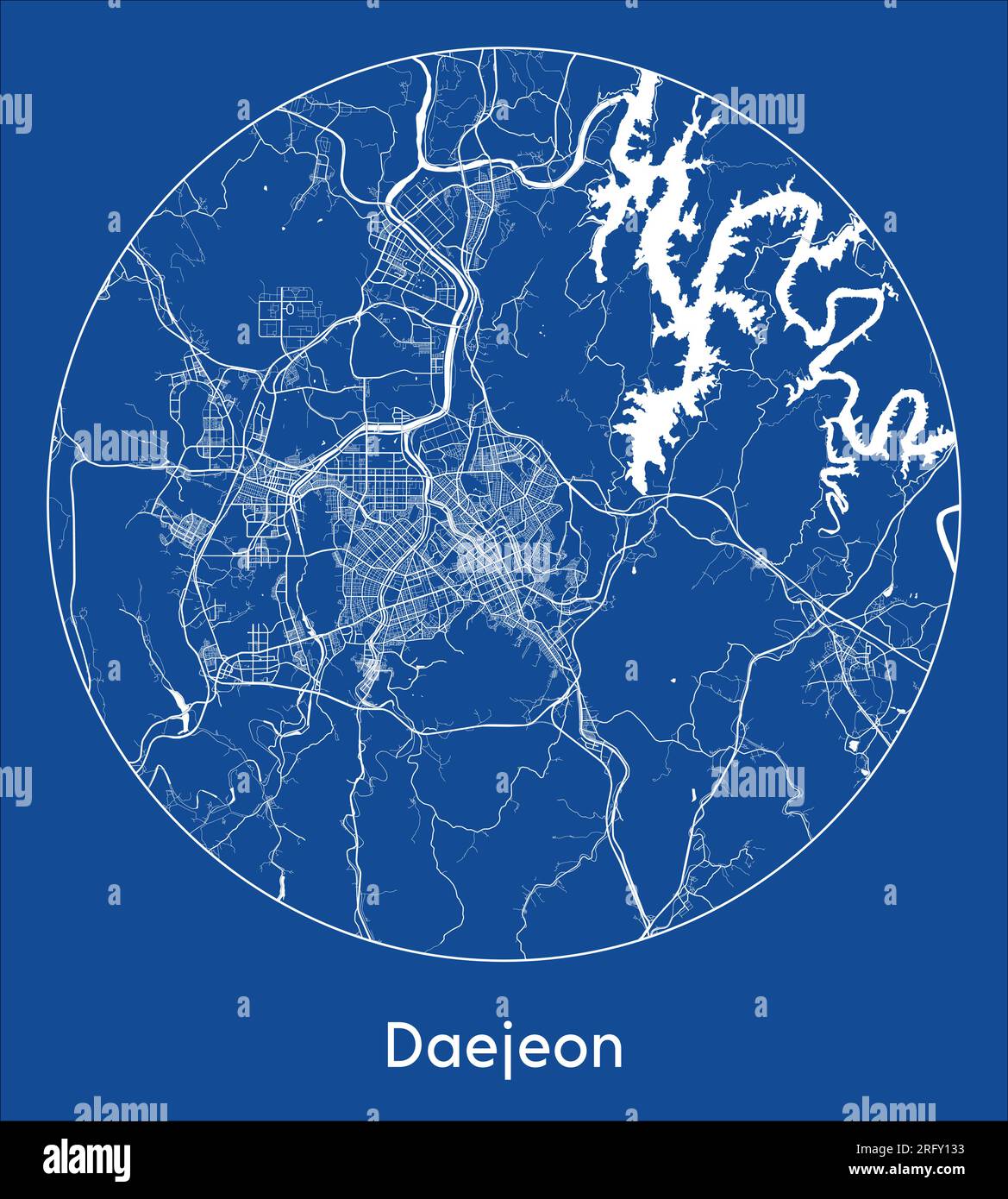 City Map Daejeon South Korea Asia blue print round Circle vector illustration Stock Vector