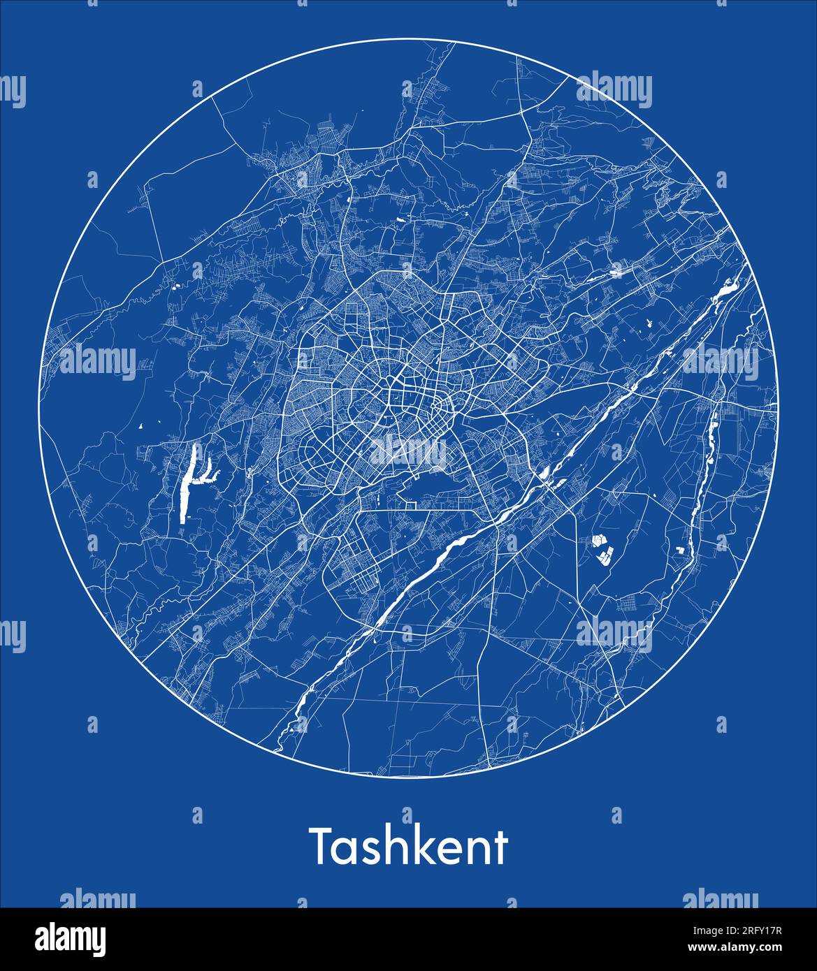 City Map Tashkent Uzbekistan Asia blue print round Circle vector illustration Stock Vector