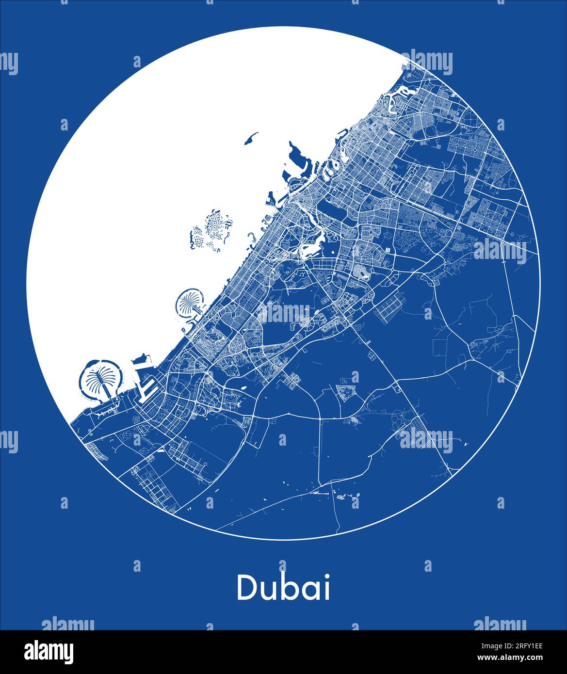 City Map Dubai United Arab Emirates Asia blue print round Circle vector illustration Stock Vector