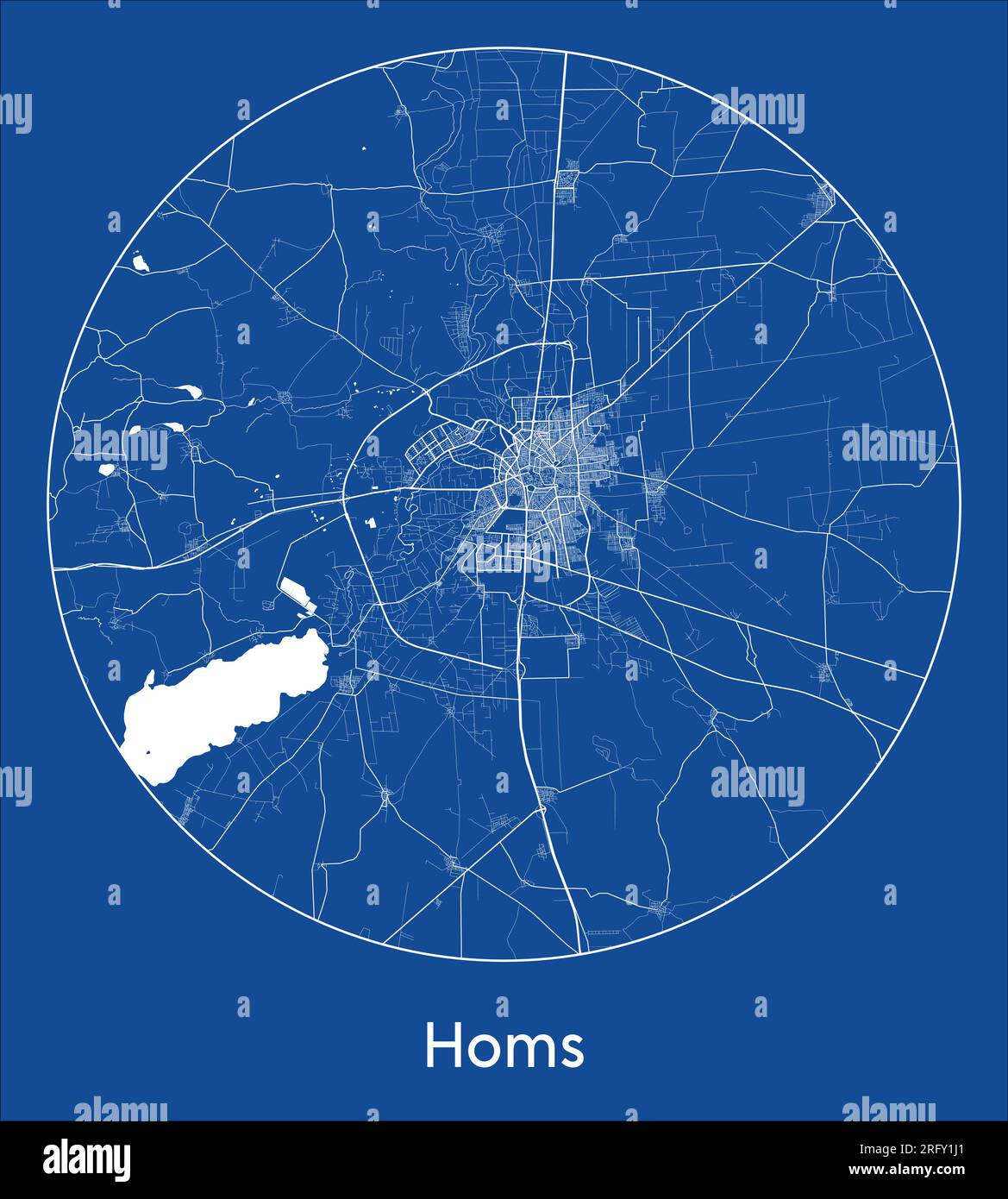 City Map Homs Syria Asia blue print round Circle vector illustration Stock Vector