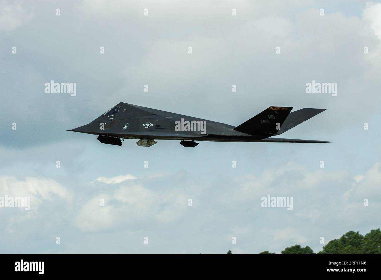 Lockheed F-117 Nighthawk stealth fighter, twin-engine stealth attack bomber aircraft that was developed by Lockheed's secretive Skunk Works. USAF jet Stock Photo