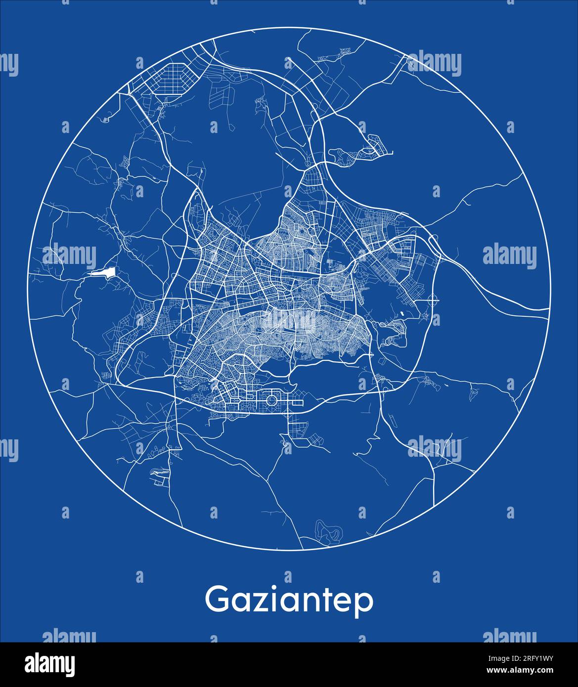 City Map Gaziantep Turkey Asia blue print round Circle vector