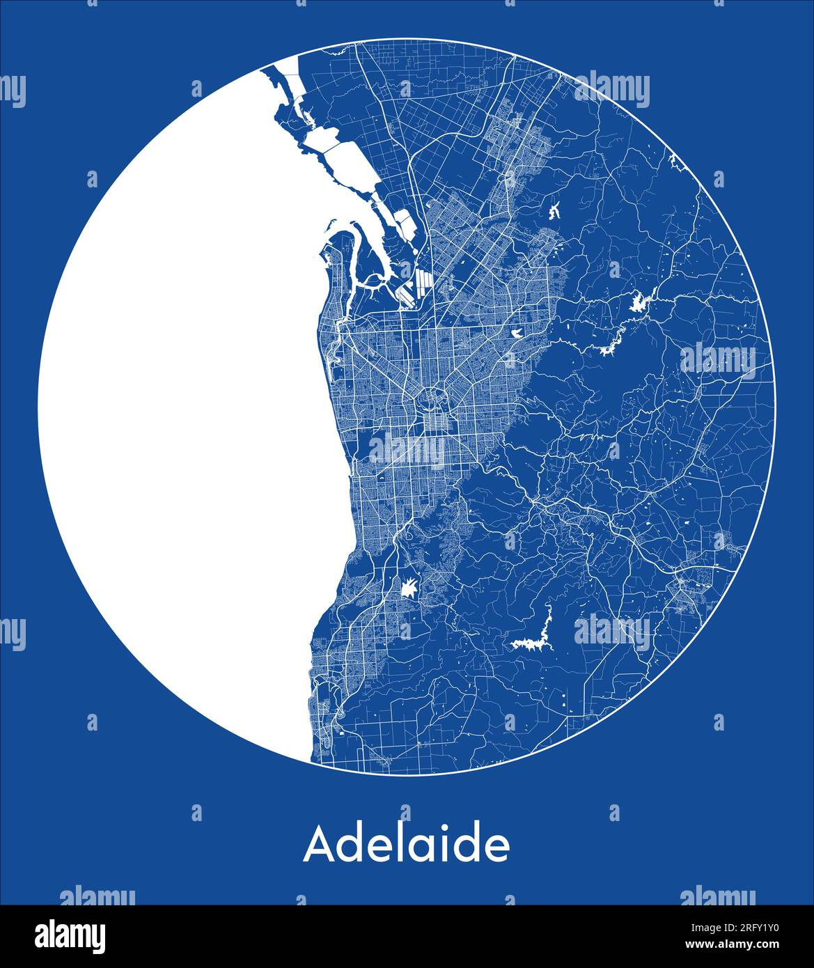 City Map Adelaide  Australia blue print round Circle vector illustration Stock Vector