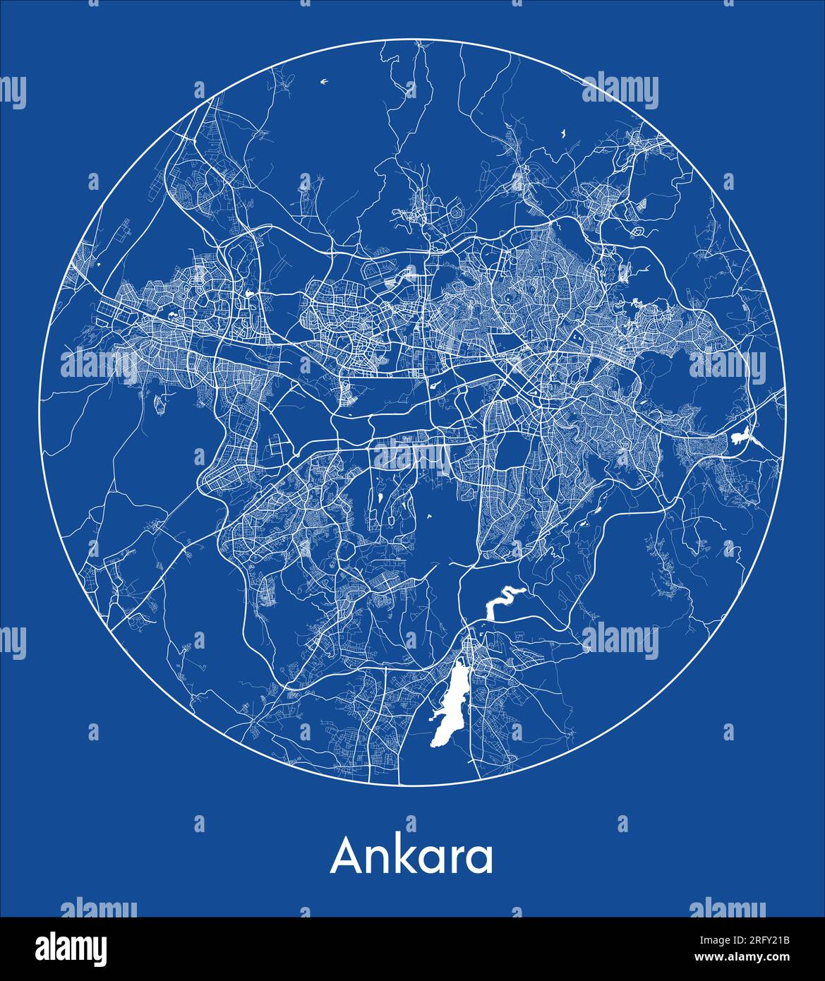 City Map Ankara Turkey Asia blue print round Circle vector illustration Stock Vector