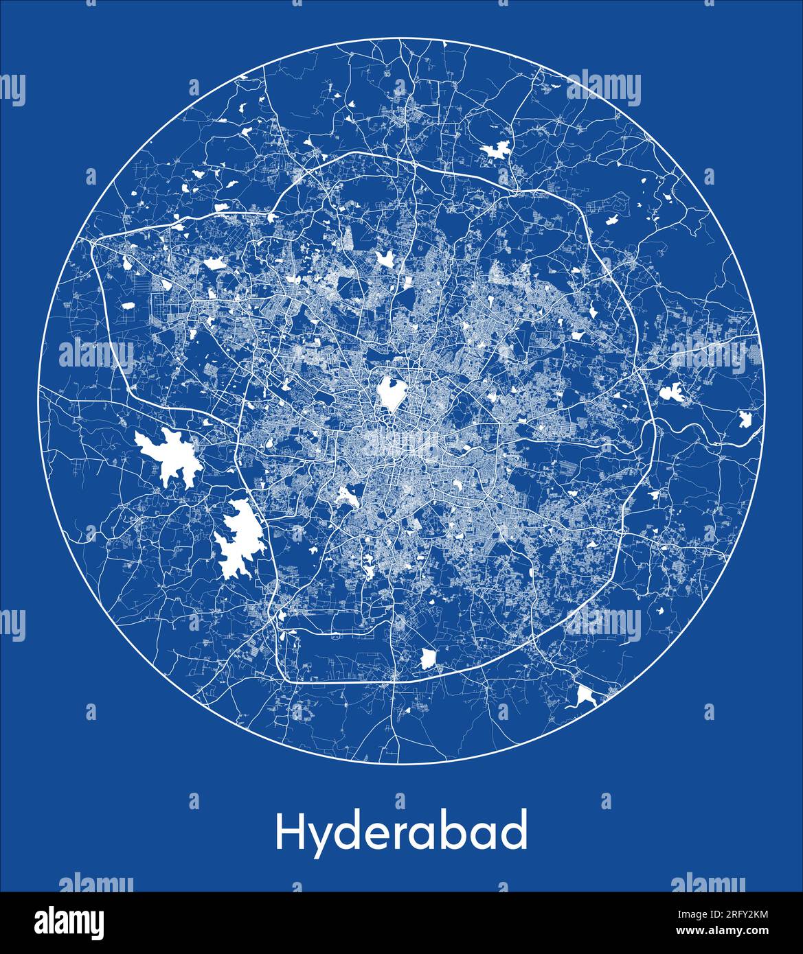 City Map Hyderabad India Asia blue print round Circle vector illustration Stock Vector
