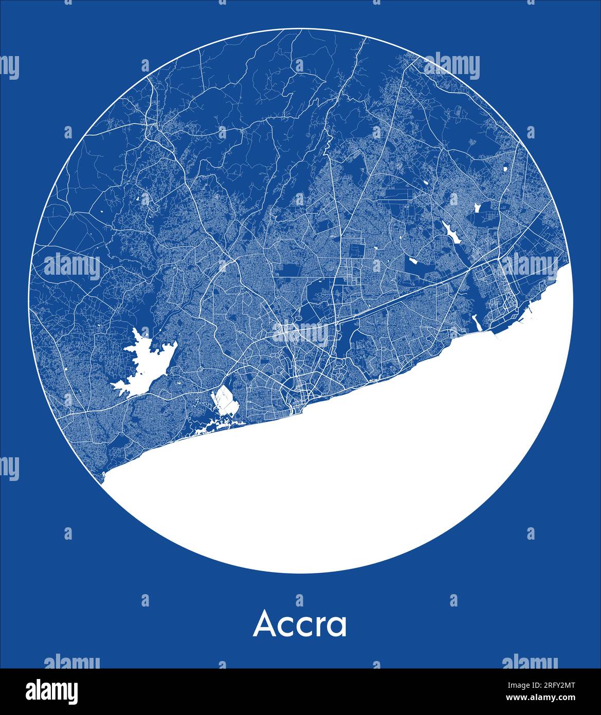 City Map Accra Ghana Africa blue print round Circle vector illustration Stock Vector