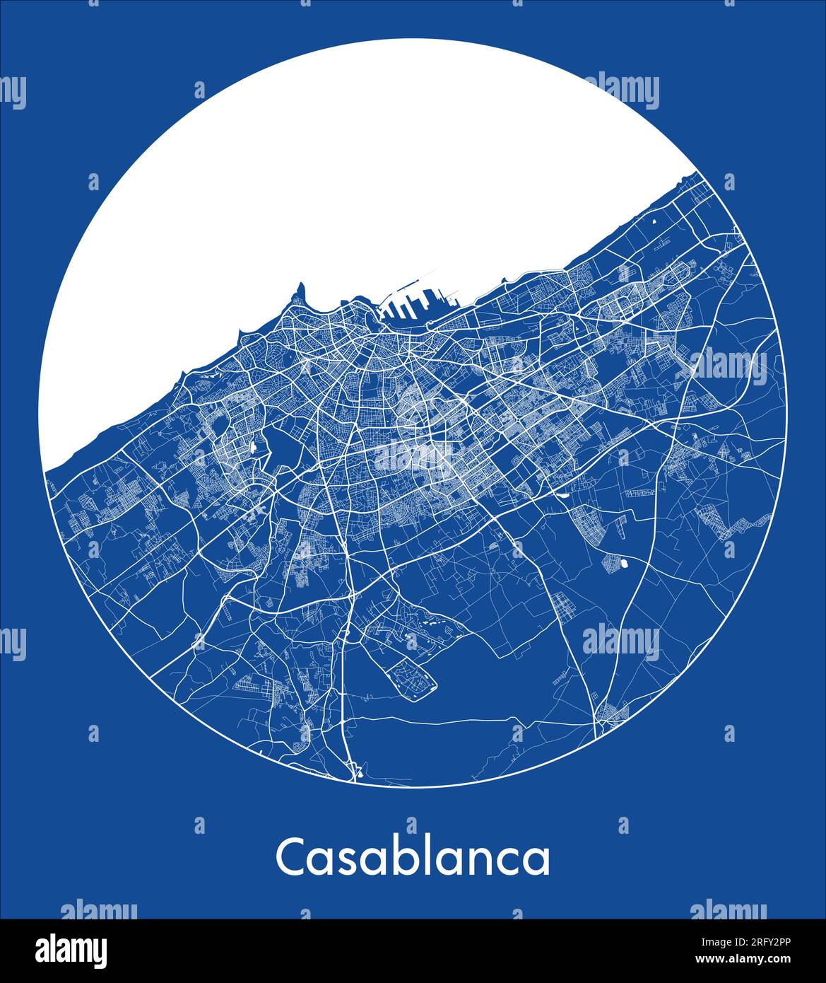 City Map Casablanca Morocco Africa blue print round Circle vector illustration Stock Vector