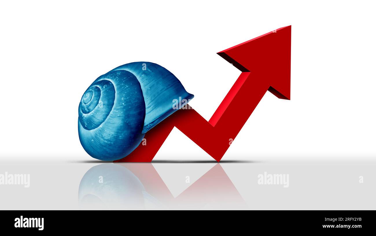Slowflation and slow inflation with slower economic weak growth cycle stage of a struggling economy as stagflation or inflationary financial problem Stock Photo