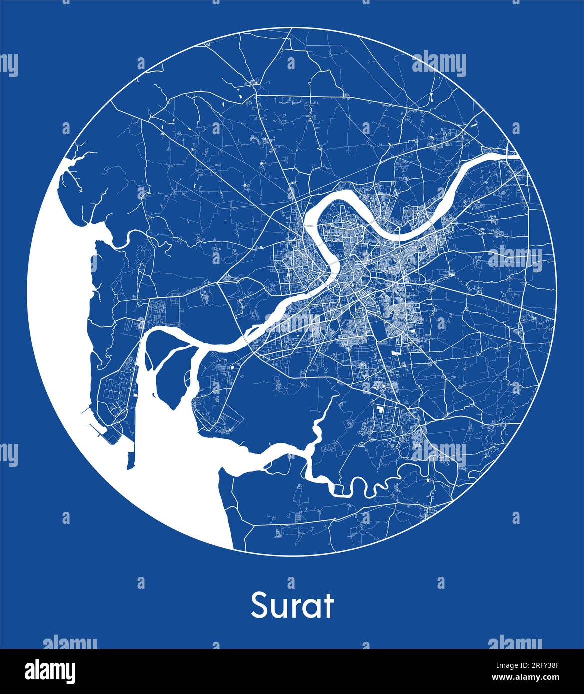 City Map Surat India Asia blue print round Circle vector illustration Stock Vector