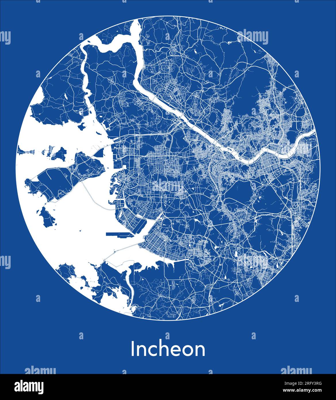 City Map Incheon South Korea Asia blue print round Circle vector ...