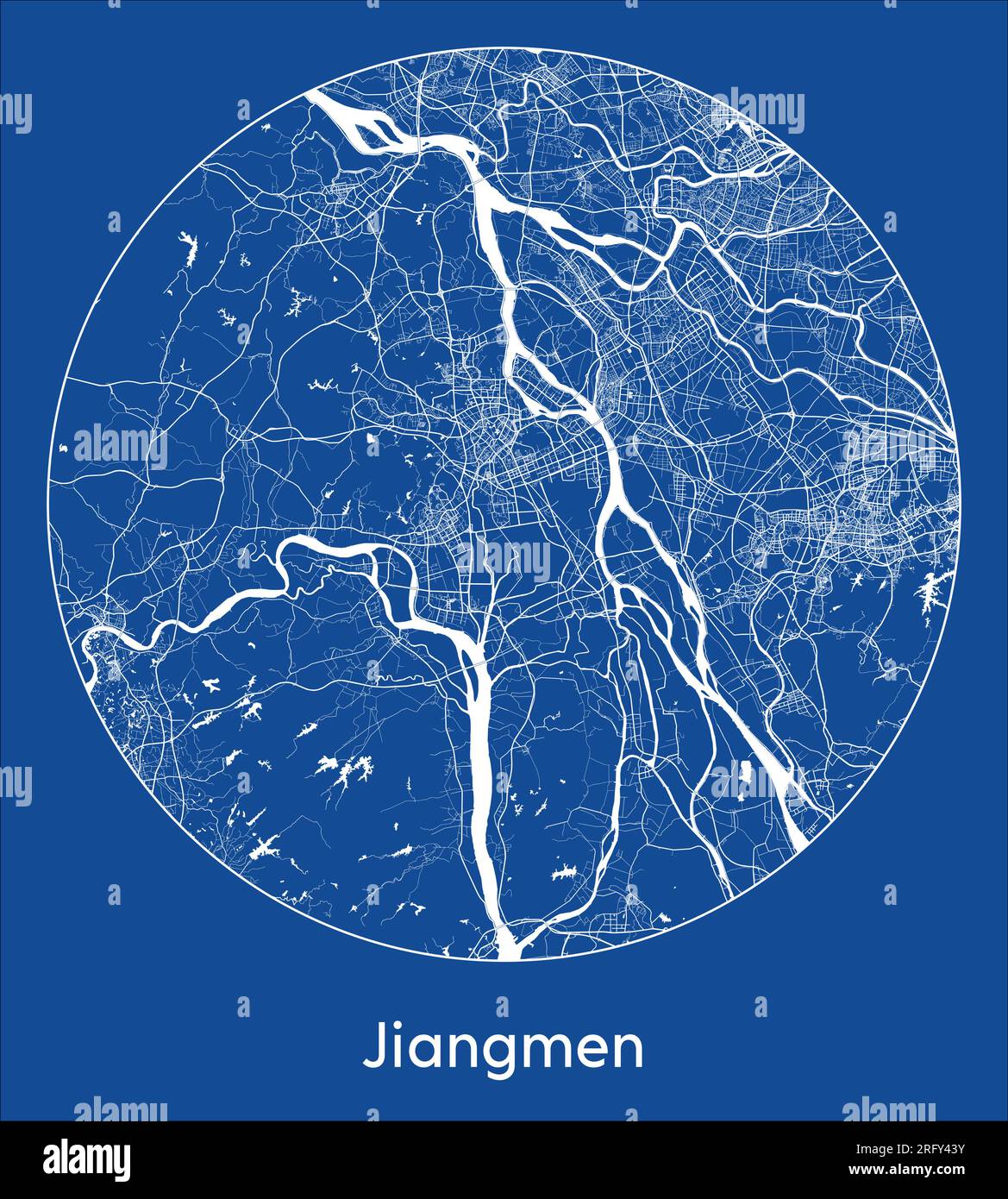 City Map Jiangmen China Asia blue print round Circle vector ...