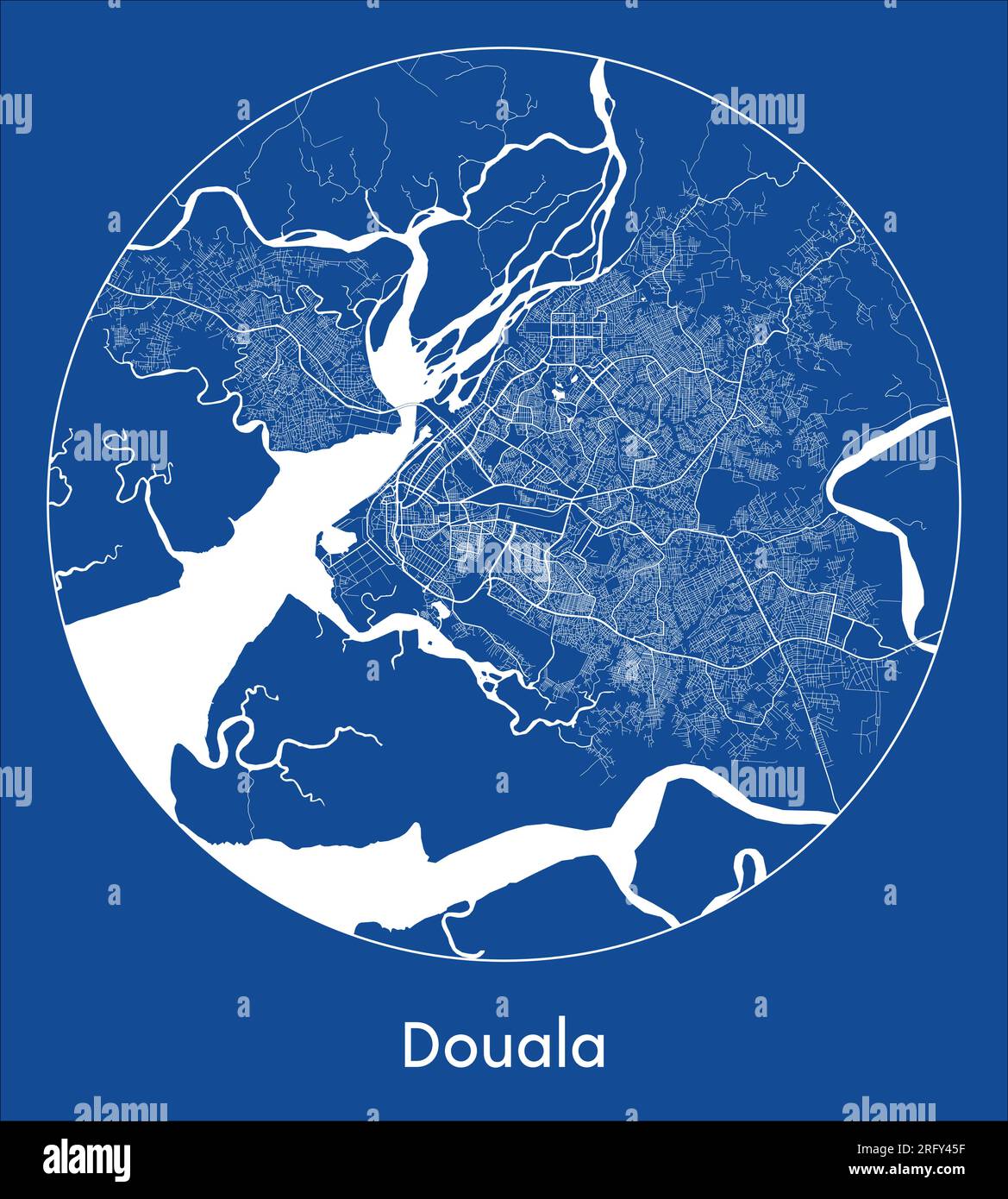 City Map Douala Cameroon Africa blue print round Circle vector illustration Stock Vector