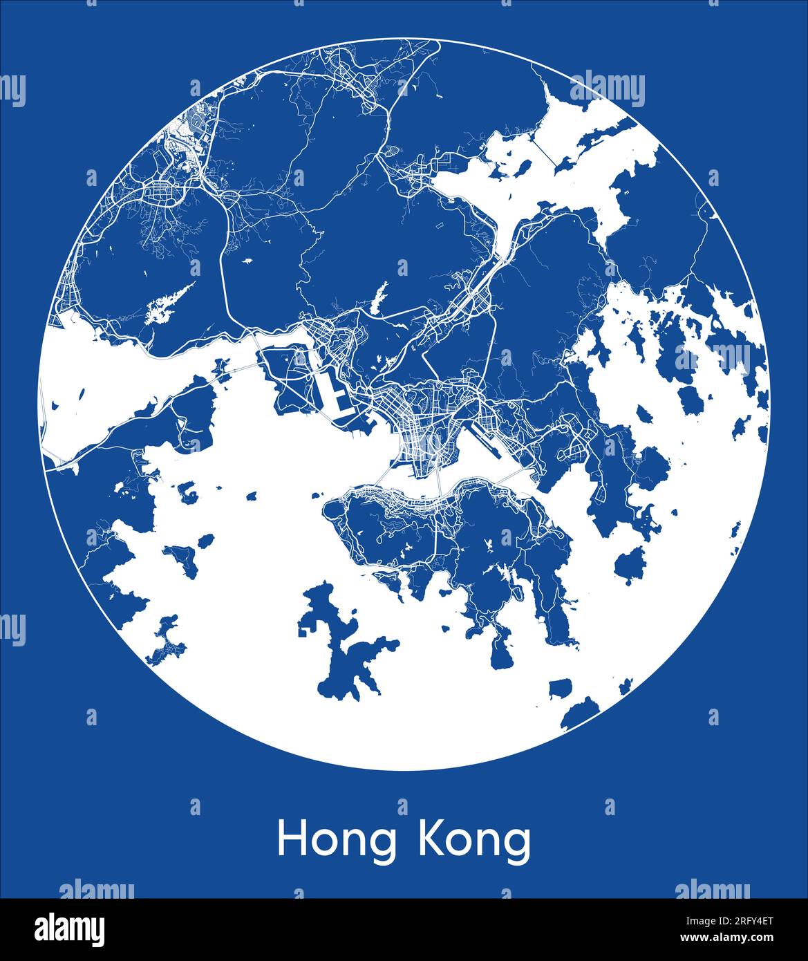 City Map Hong Kong China Asia blue print round Circle vector illustration Stock Vector